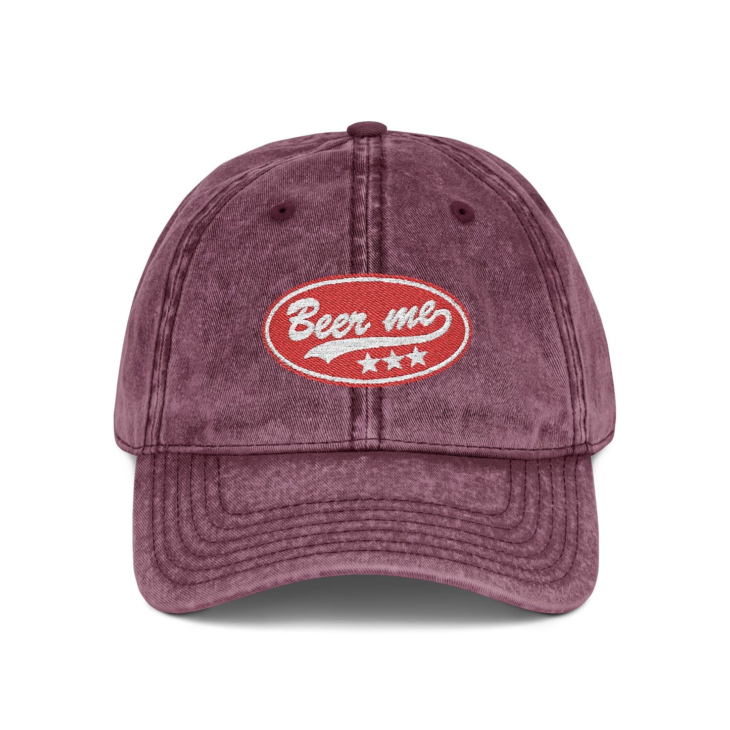 Vintage Embroidered 'Beer Me' Cap — Distressed Red Baseball Hat