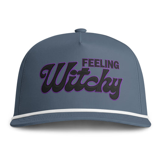 Feeling Witchy Rope Cap – Halloween Embroidered Hat Hats Printify Blue Jean Adjustable