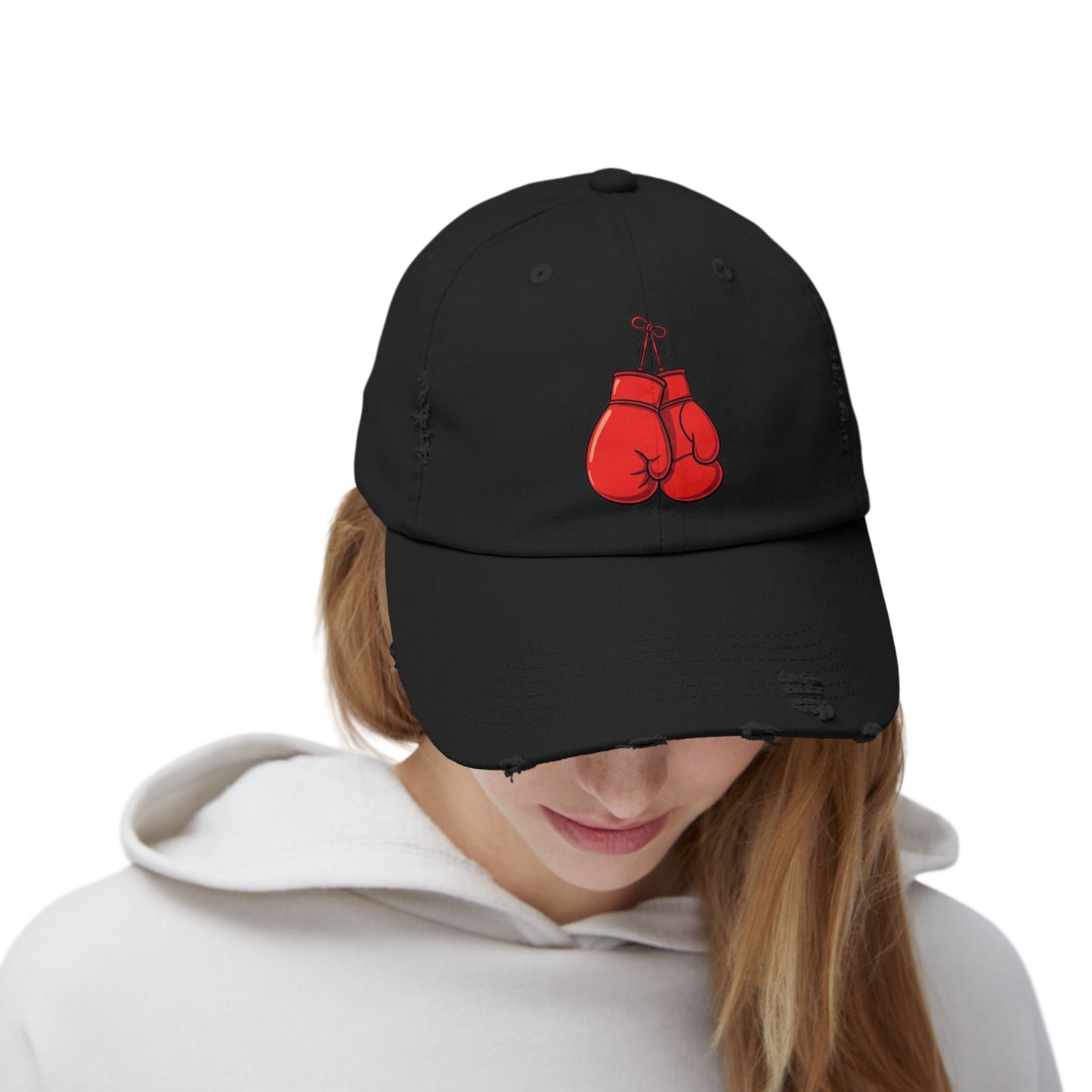 Boxing Gloves Distressed Cap - Red Gloves Dad Hat Hats Printify