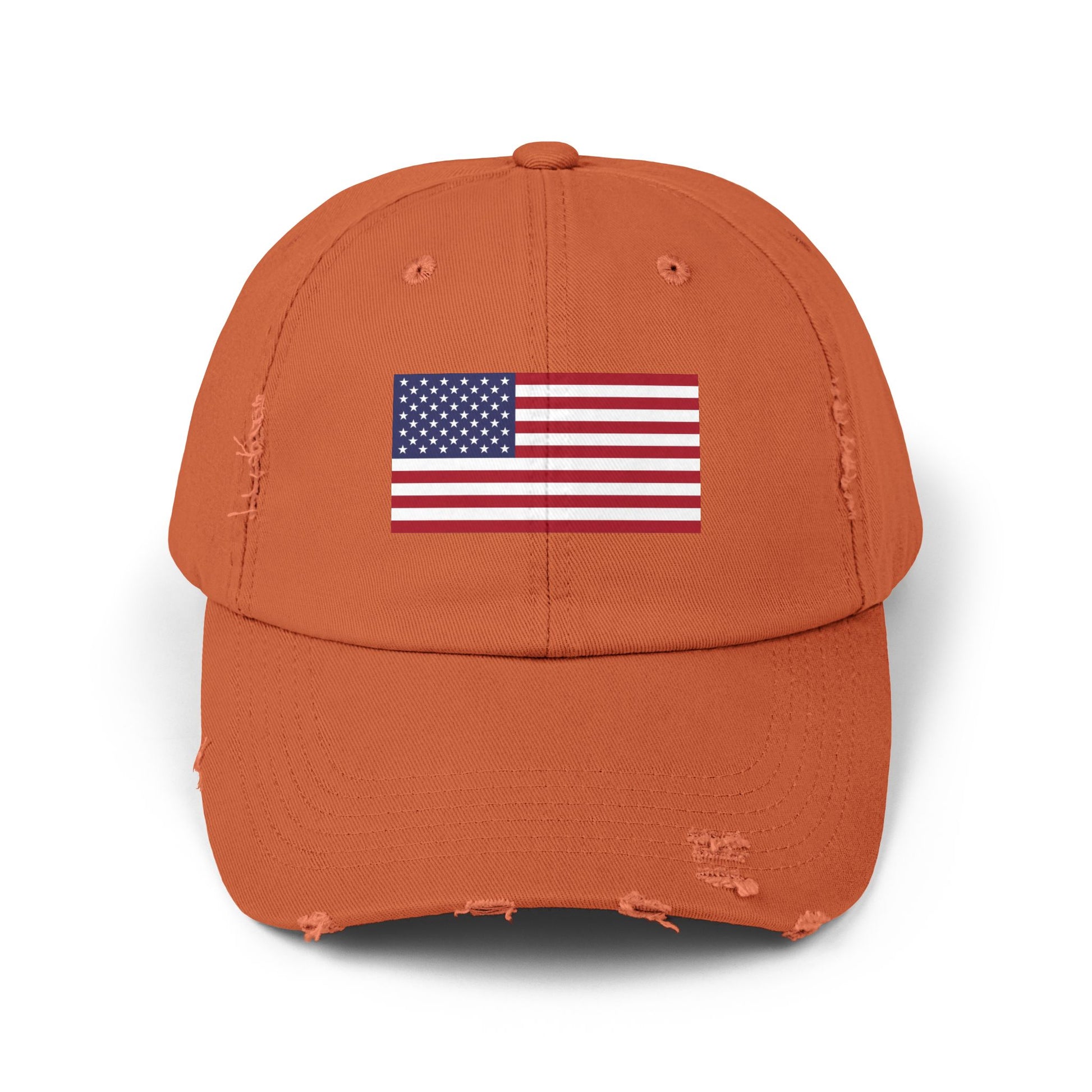 Distressed American Flag Cap — Vintage USA Baseball Hat Hats Printify Burnt Orange One size