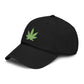 Washed Baseball Cap with Green Glitter Cannabis Leaf Embroidery Hats Printify