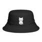 Brown Bucket Hat with Cute White Cat Embroidery — Casual Cat Lover Accessory Hats Printify One size Black