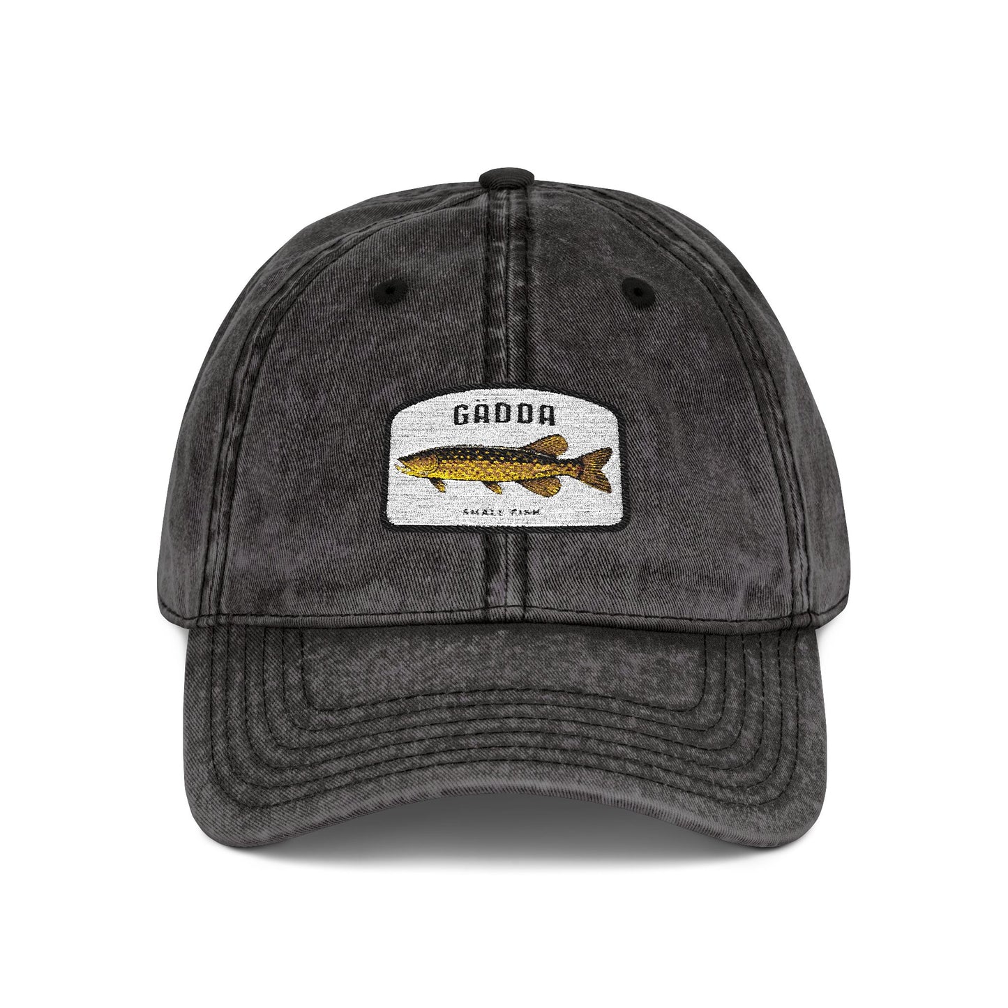 Vintage Fish Embroidered Cap Hats Printify One size Black