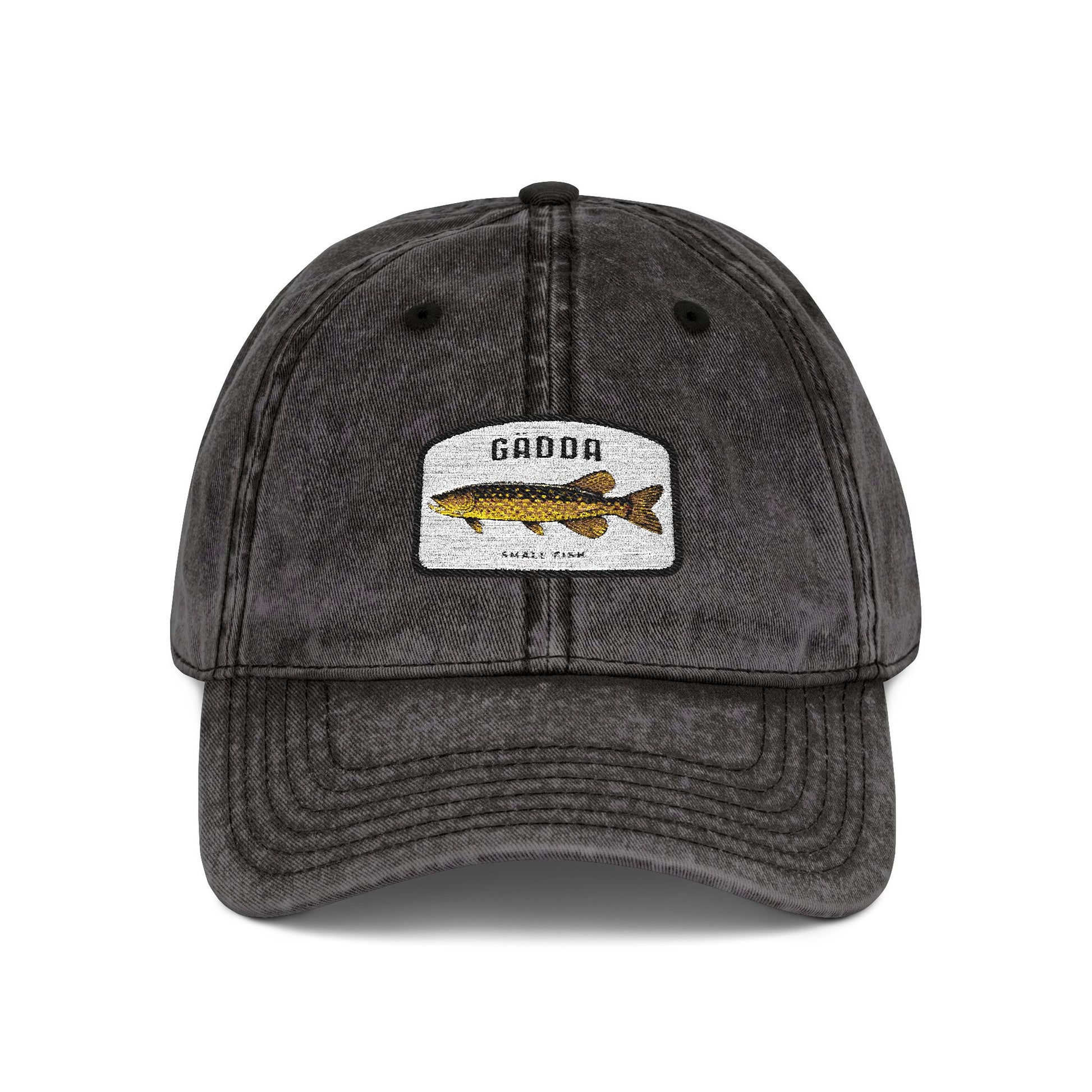 Vintage Fish Embroidered Cap Hats Printify One size Black