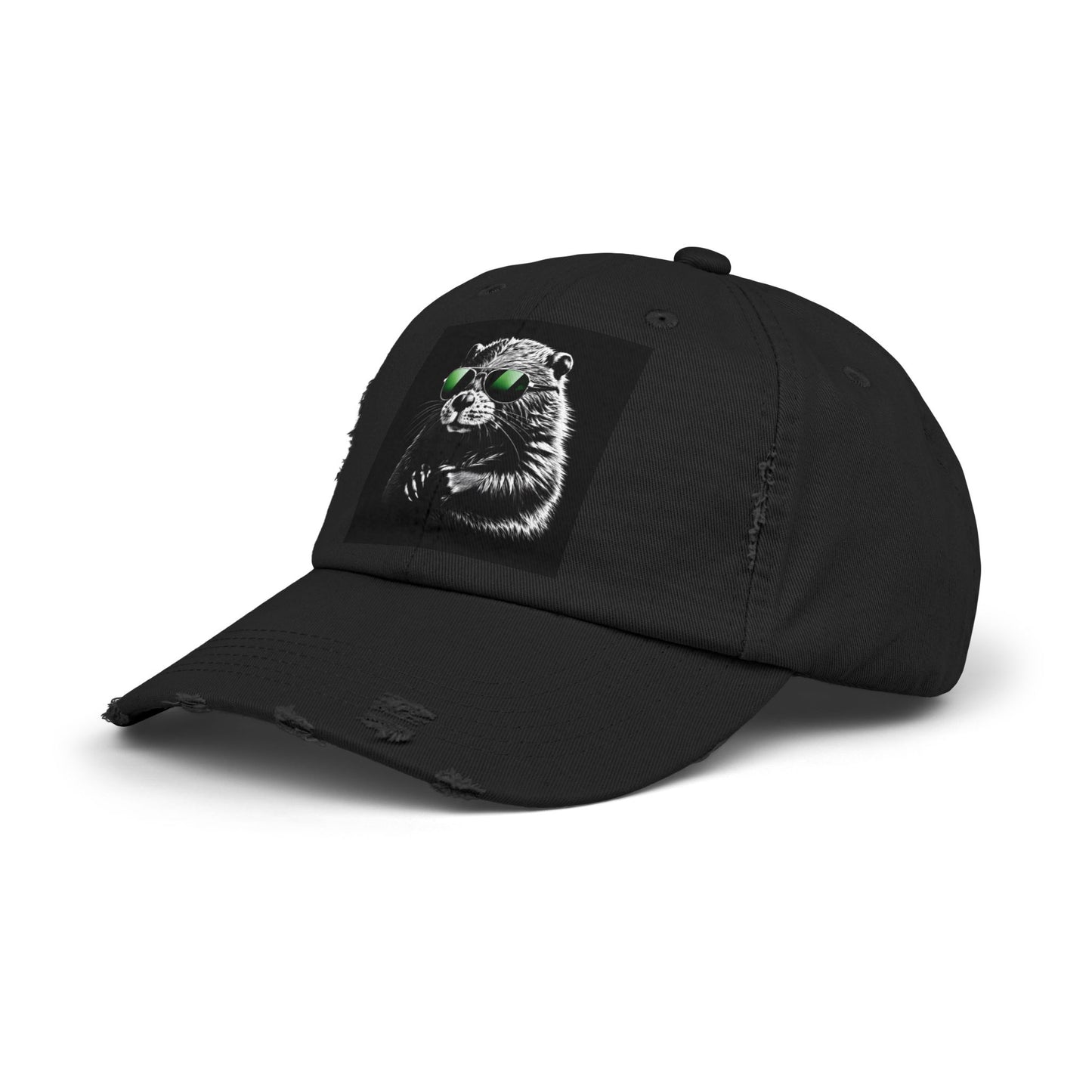 Distressed Cap — Cool Raccoon with Green Sunglasses Hat