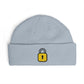 Embroidered Lock Cuff Beanie – Secure Padlock Knit Hat Hats Printify One size Powder