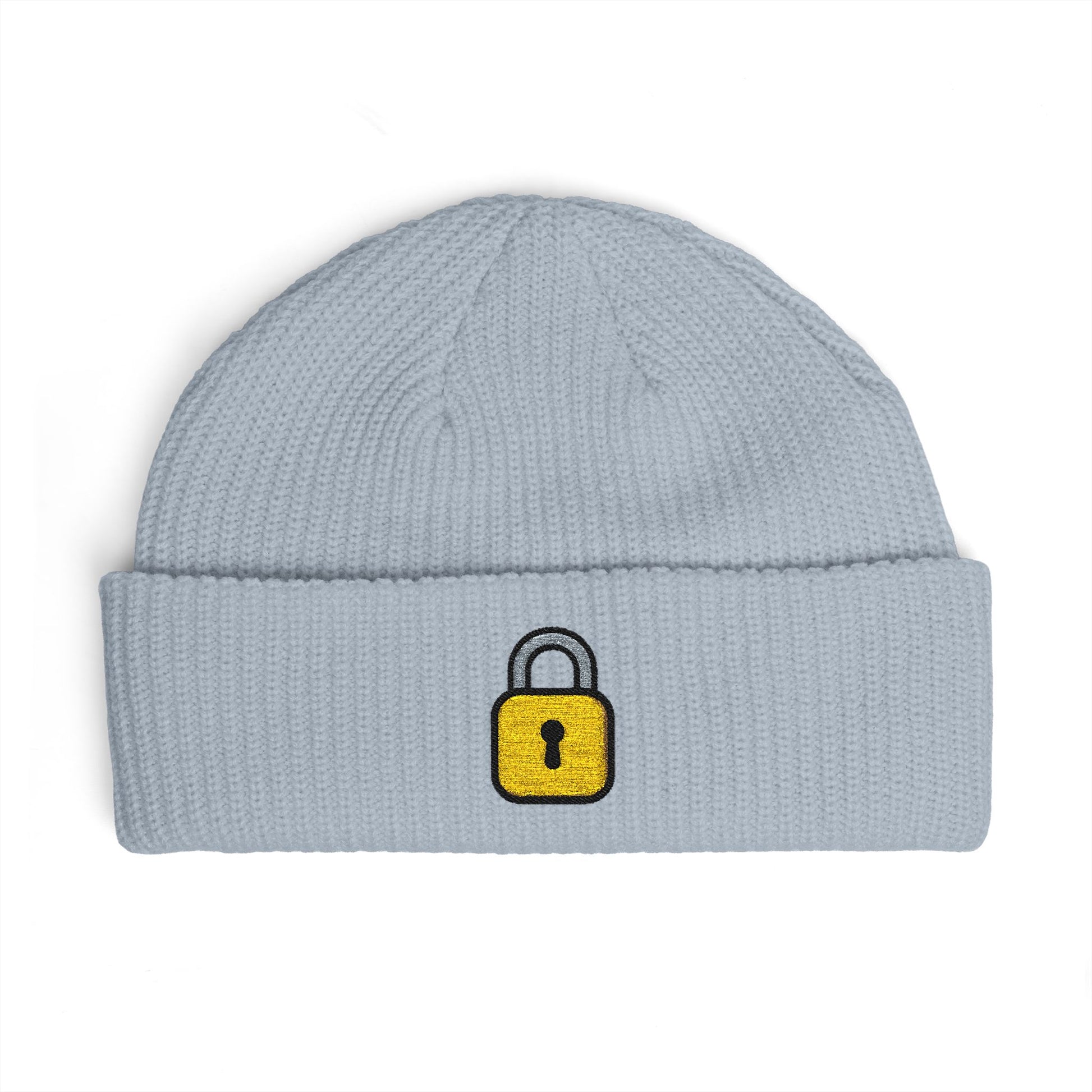Embroidered Lock Cuff Beanie – Secure Padlock Knit Hat Hats Printify One size Powder