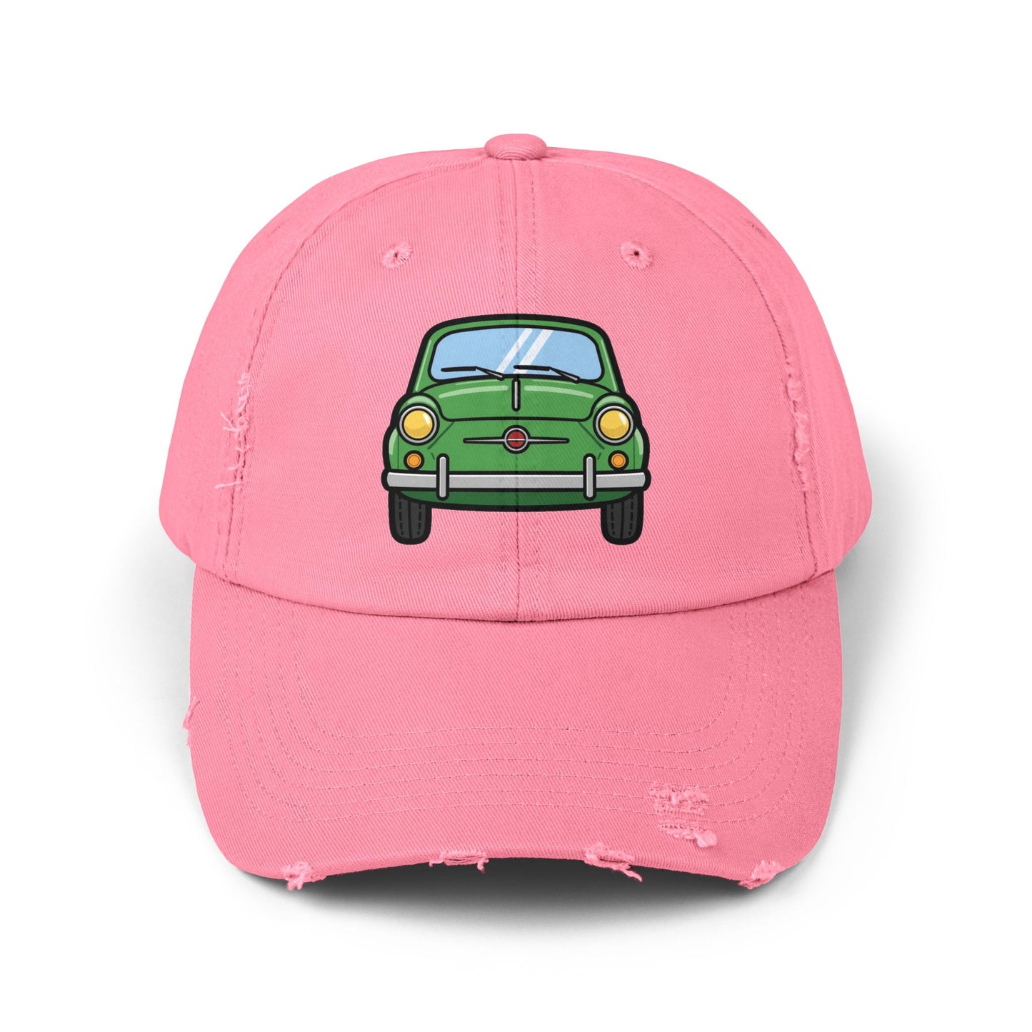 Distressed Cap — Retro Green Car Graphic Hat Hats Printify True Pink One size