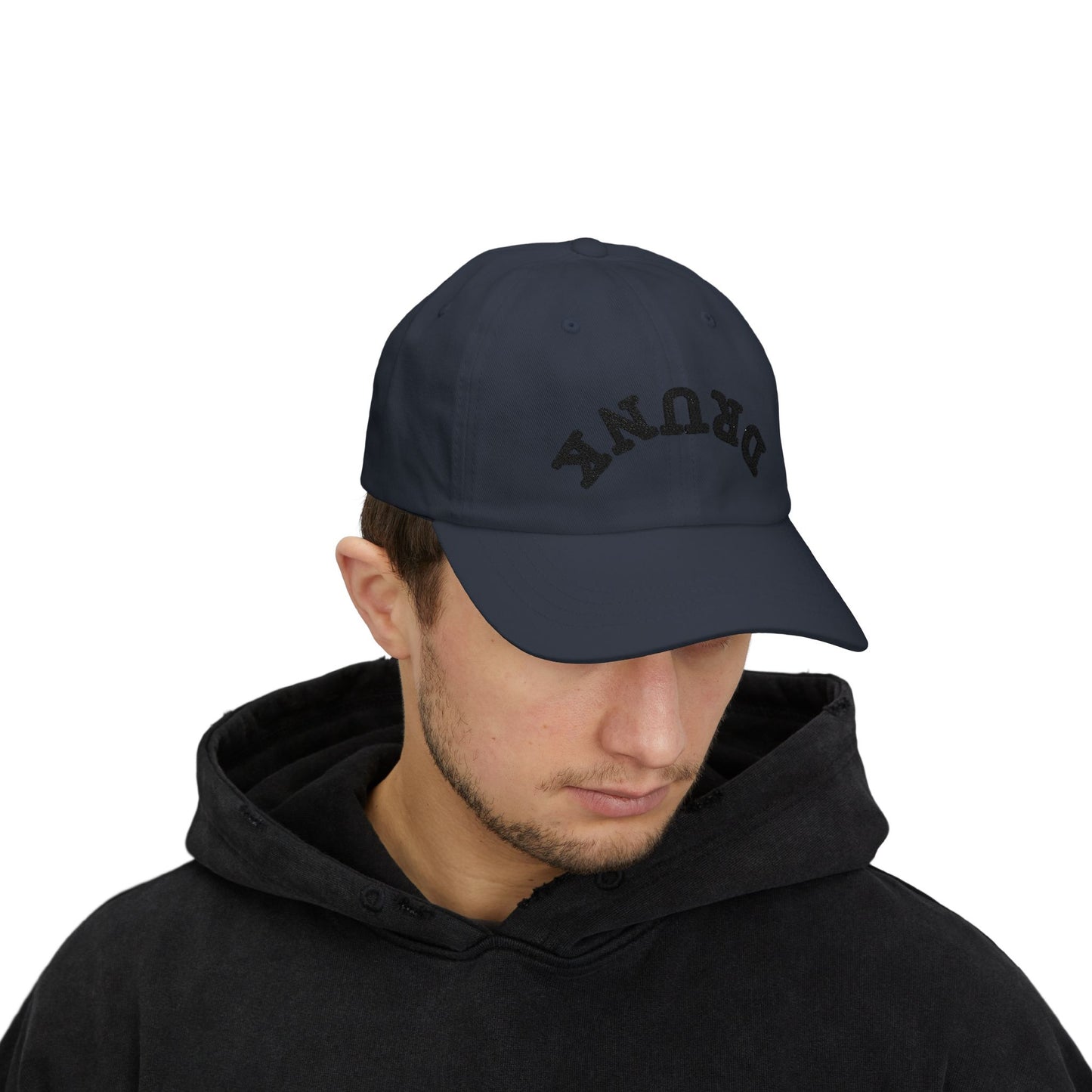 Dad Cap – 'DRUNK' Arch Embroidered White Baseball Hat