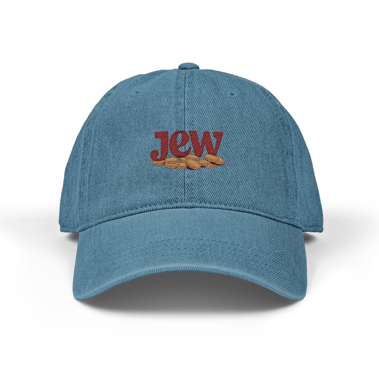Embroidered Denim Hat — JCW Logo Cap with Gold Rope Accent Hats Printify One size Blue