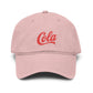 Washed Cotton Baseball Cap with Retro "Cola" Script Embroidery Hats Printify One size Dusty Rose