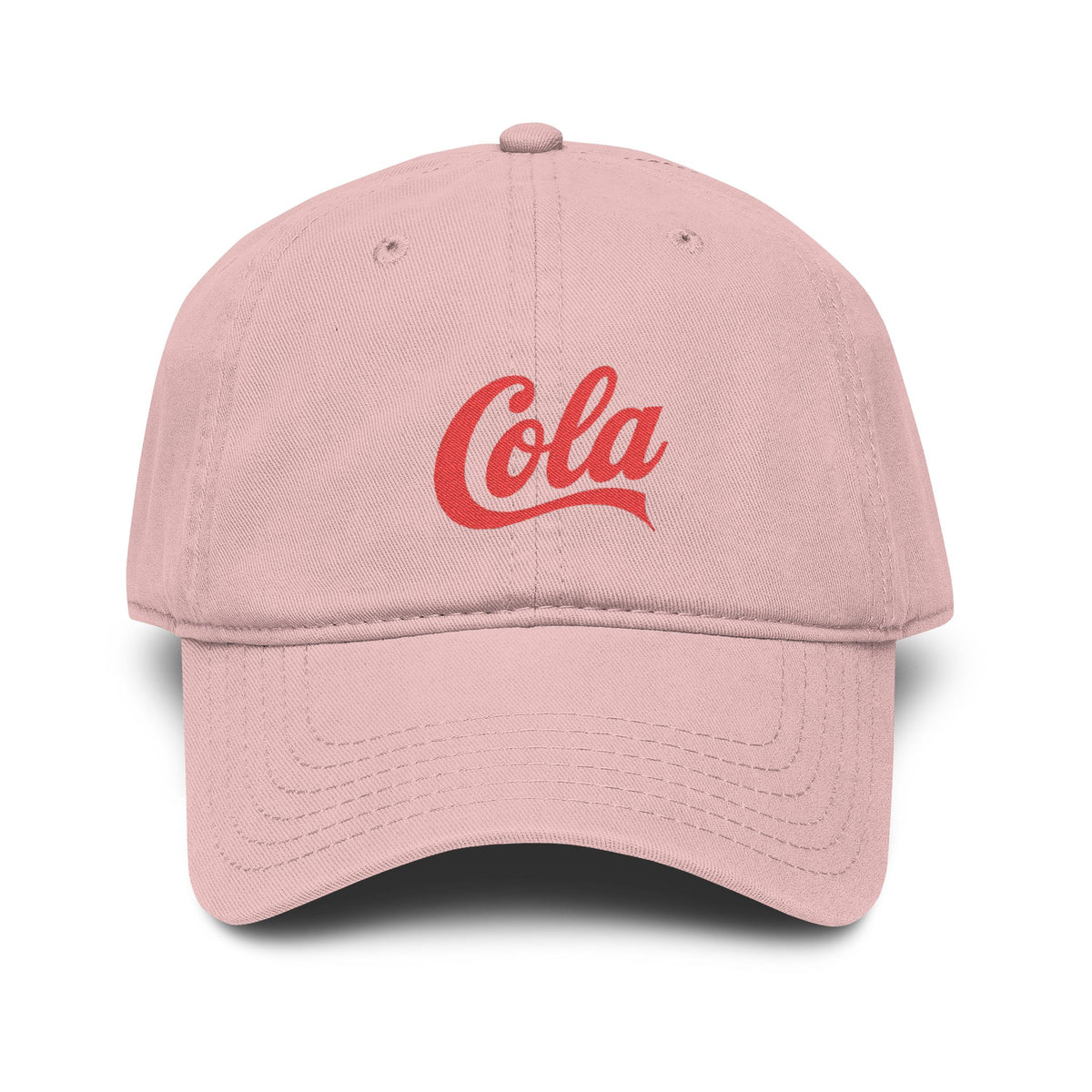 Washed Cotton Baseball Cap with Retro "Cola" Script Embroidery Hats Printify One size Dusty Rose