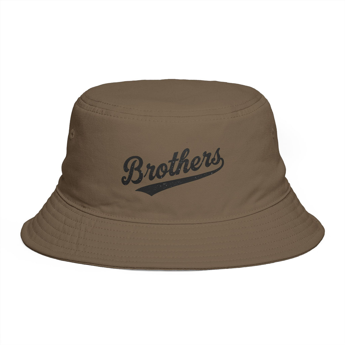 Brothers Script Brown Bucket Hat — Casual Retro Dad Hat for Siblings & Crew Hats Printify