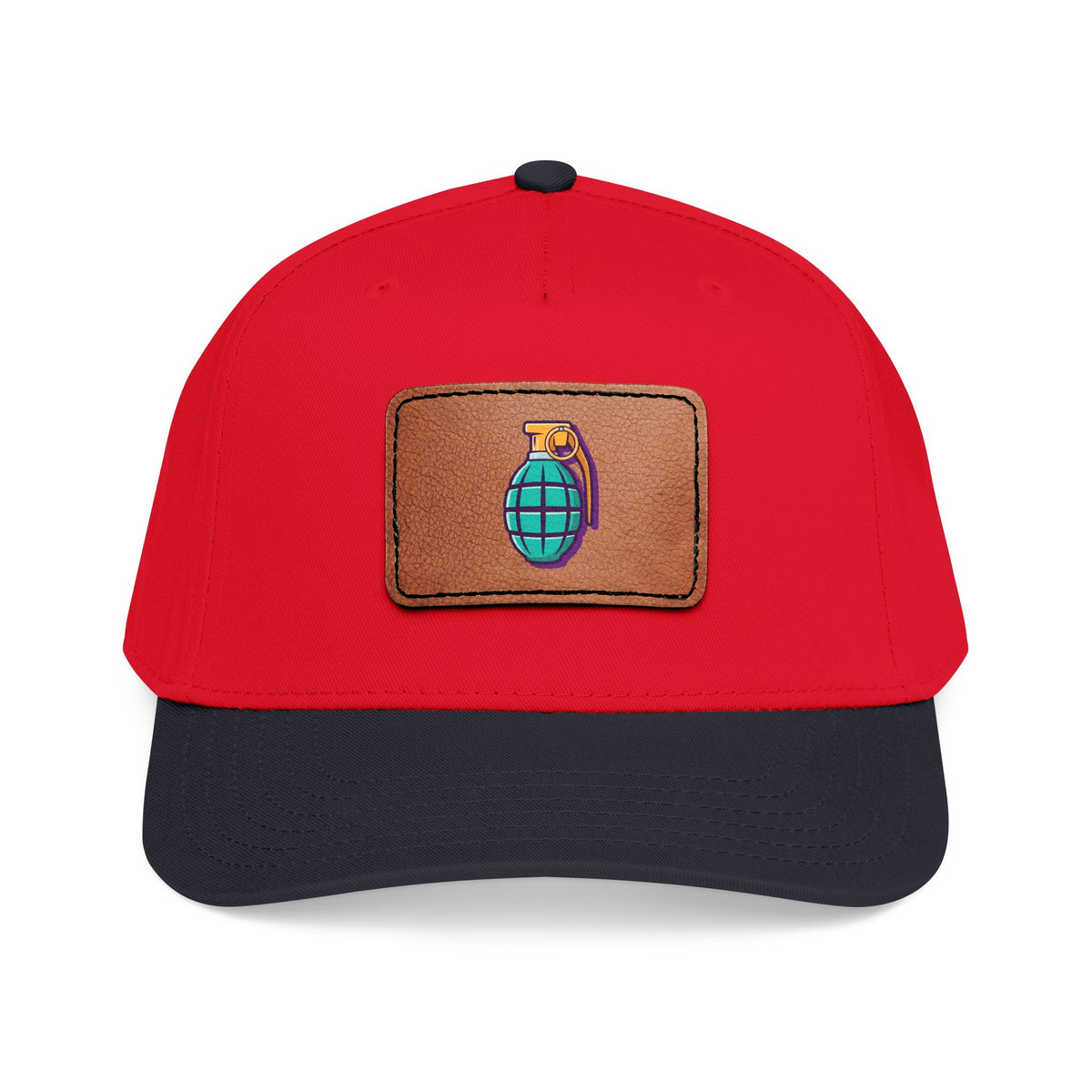 Leather Patch Baseball Cap — Retro Grenade Patch Hat