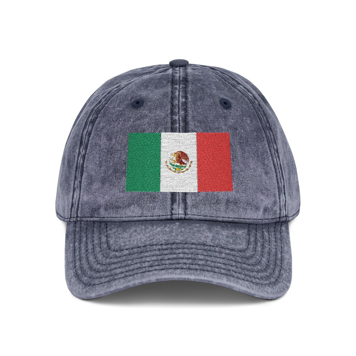 Vintage Mexican Flag Embroidered Cap — Distressed Gray Baseball Hat Hats Printify One size Navy
