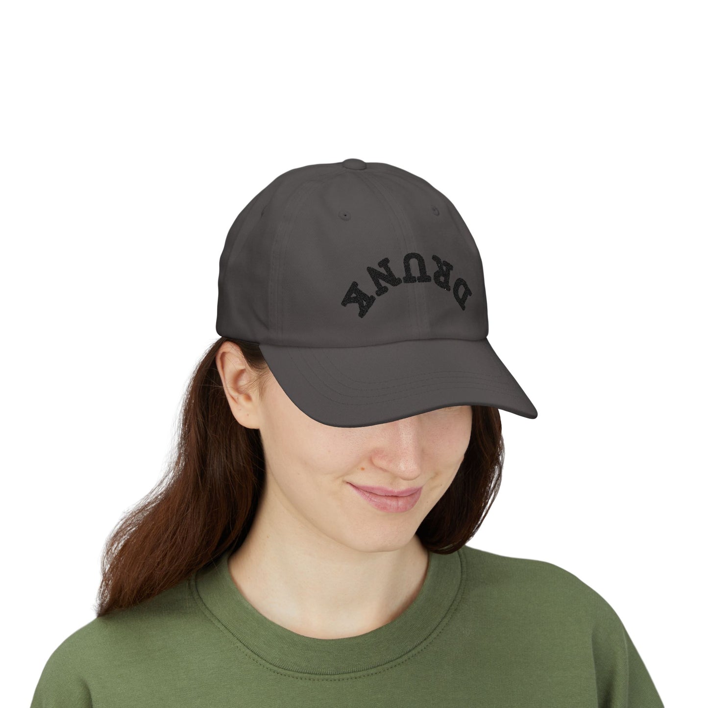 Dad Cap – 'DRUNK' Arch Embroidered White Baseball Hat