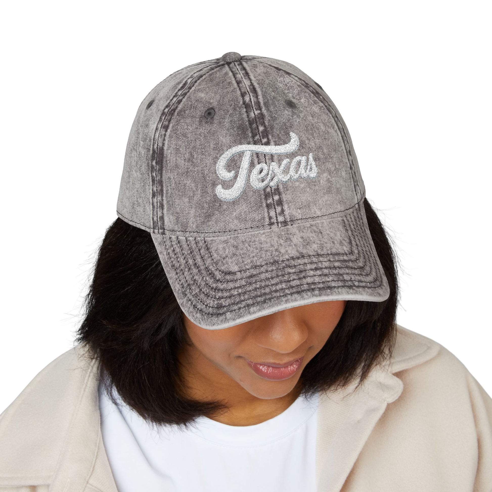 Vintage Embroidered Texas Cap — Distressed Red Baseball Hat Hats Printify