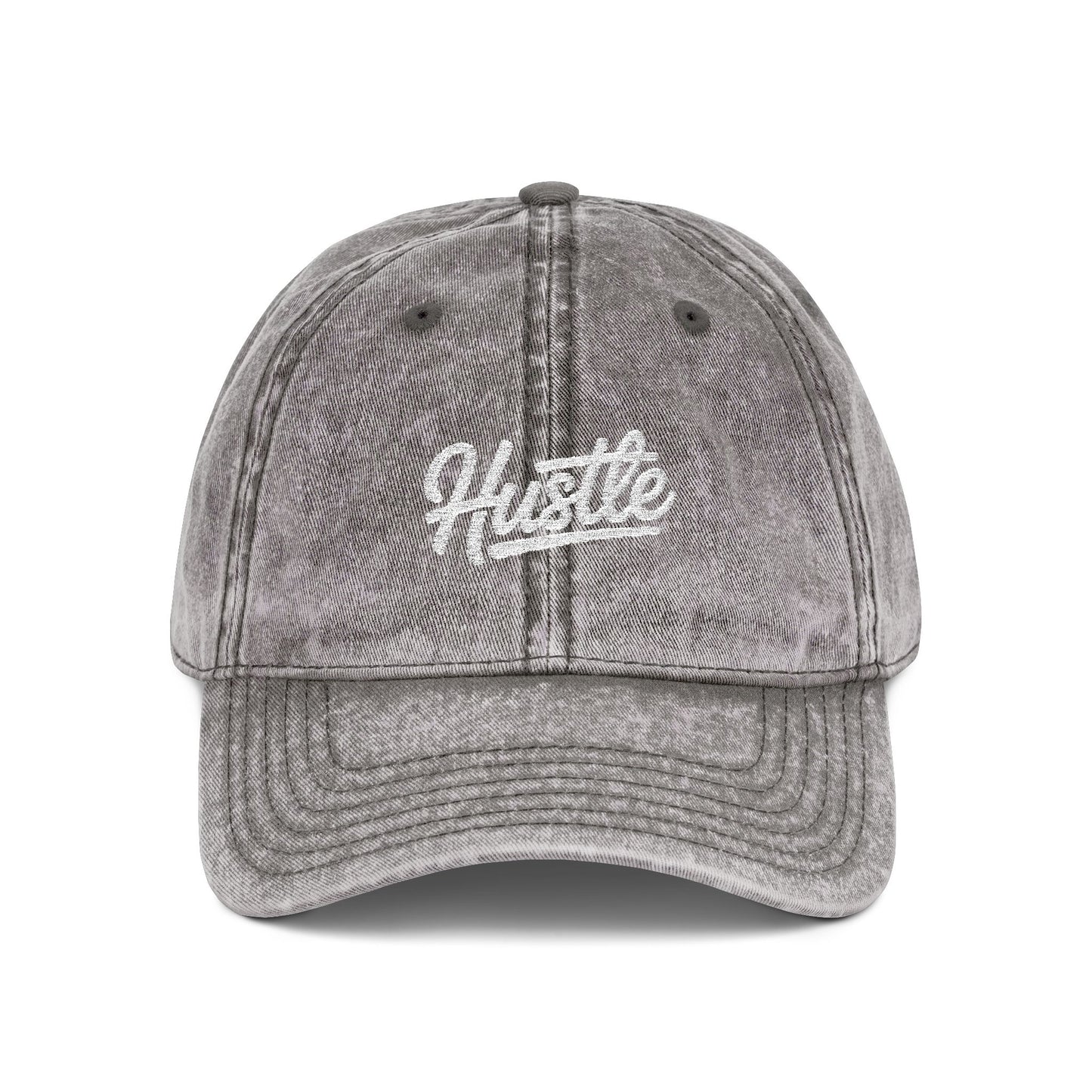 Hustle Embroidered Vintage Baseball Cap — Washed Red Dad Hat Hats Printify One size Charcoal Grey