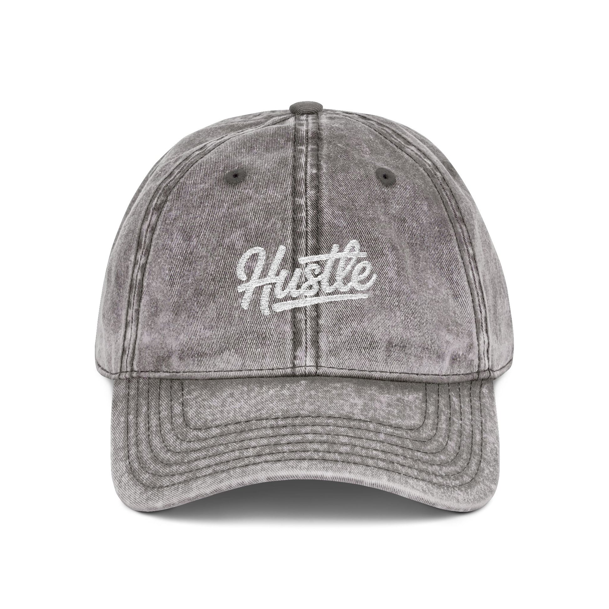 Hustle Embroidered Vintage Baseball Cap — Washed Red Dad Hat Hats Printify One size Charcoal Grey