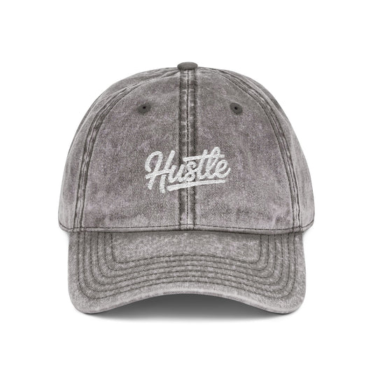 Hustle Embroidered Vintage Baseball Cap — Washed Red Dad Hat Hats Printify One size Charcoal Grey