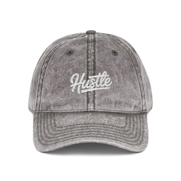 Hustle Embroidered Vintage Baseball Cap — Washed Red Dad Hat Hats Printify One size Charcoal Grey
