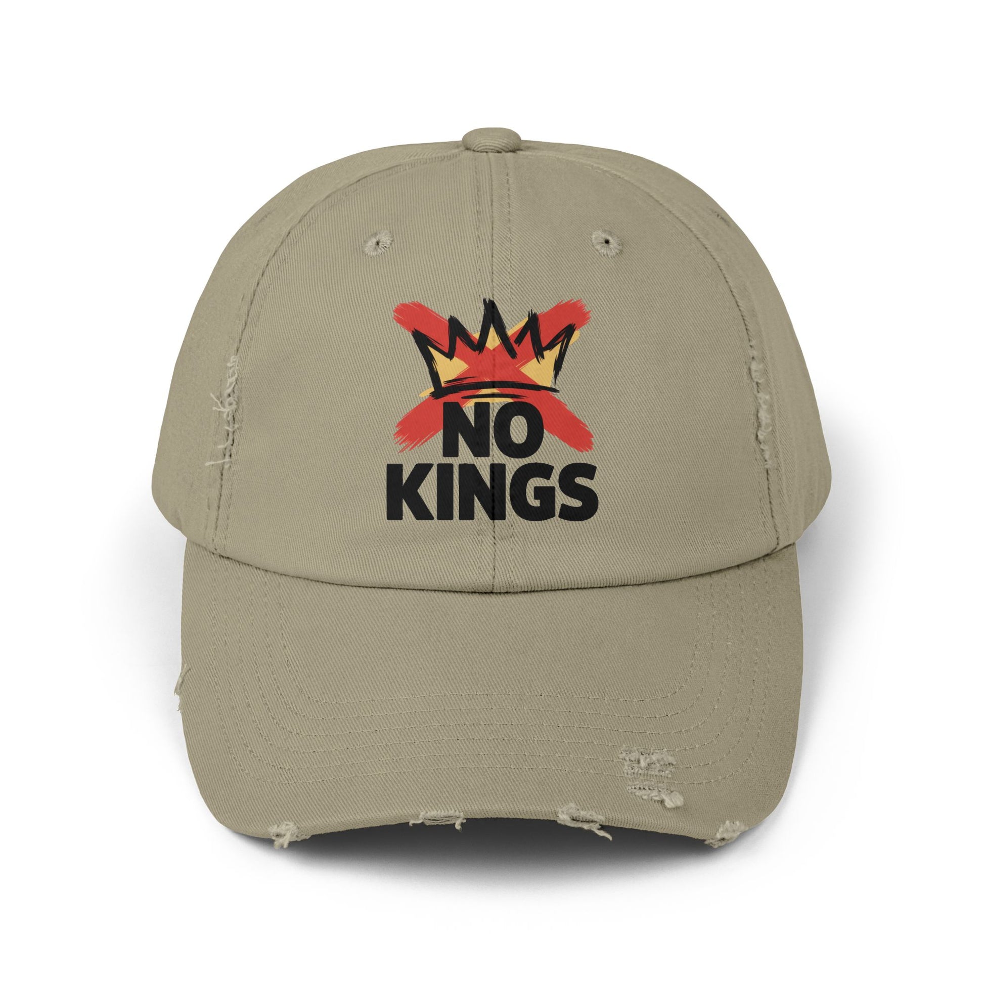 Distressed Black Cap — ‘Kings’ Crown Graphic Dad Hat Hats Printify Light Olive One size