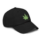 Washed Baseball Cap with Green Glitter Cannabis Leaf Embroidery Hats Printify