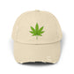 Distressed Black Cap with Green Cannabis Leaf Embroidery Hats Printify Stone One size