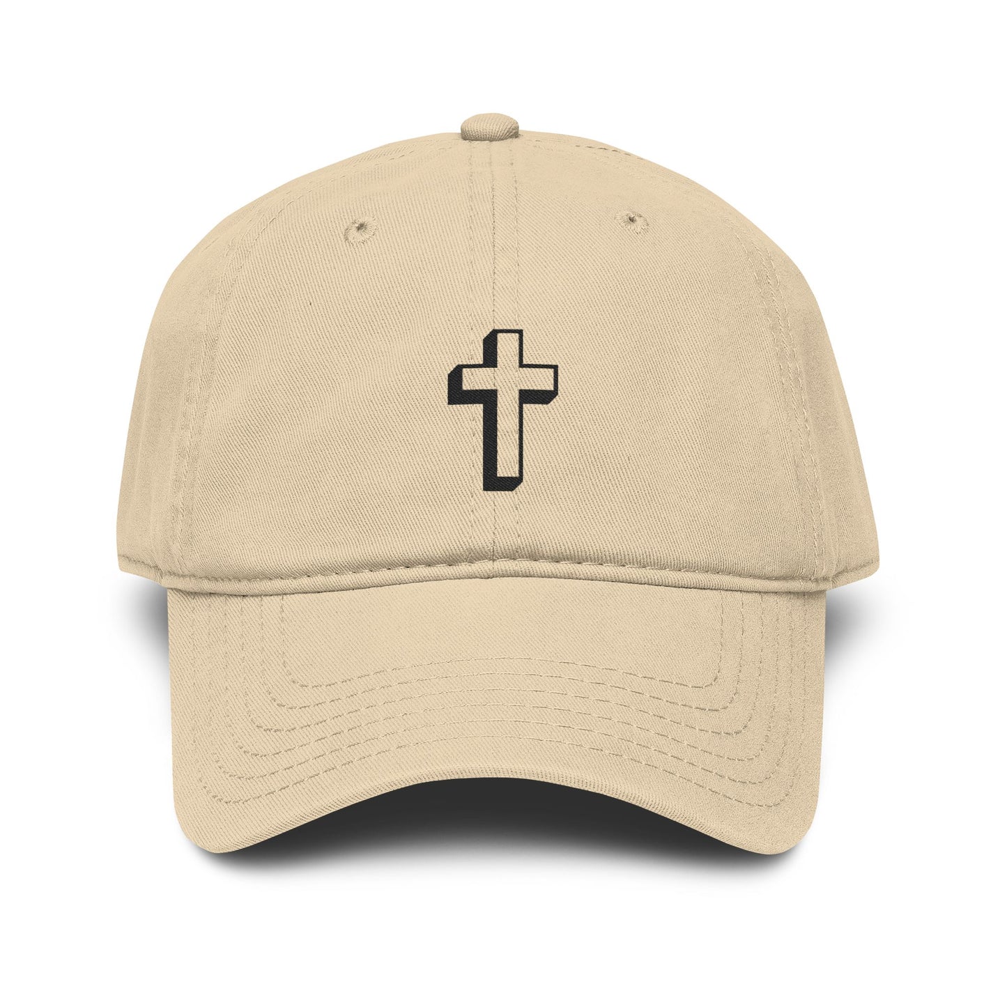 Embroidered Cross Baseball Cap — Washed Cotton Christian Hat Hats Printify One size Khaki
