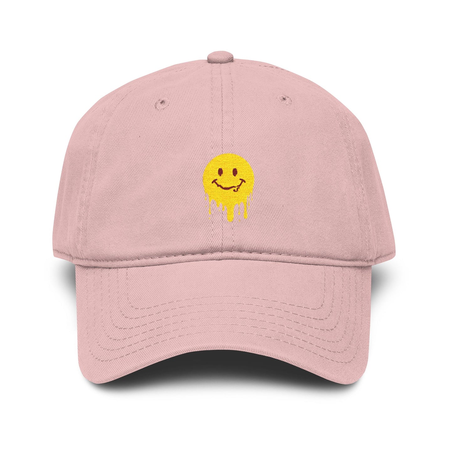 Washed Baseball Cap — Drippy Yellow Smile Embroidered Hat Hats Printify One size Dusty Rose