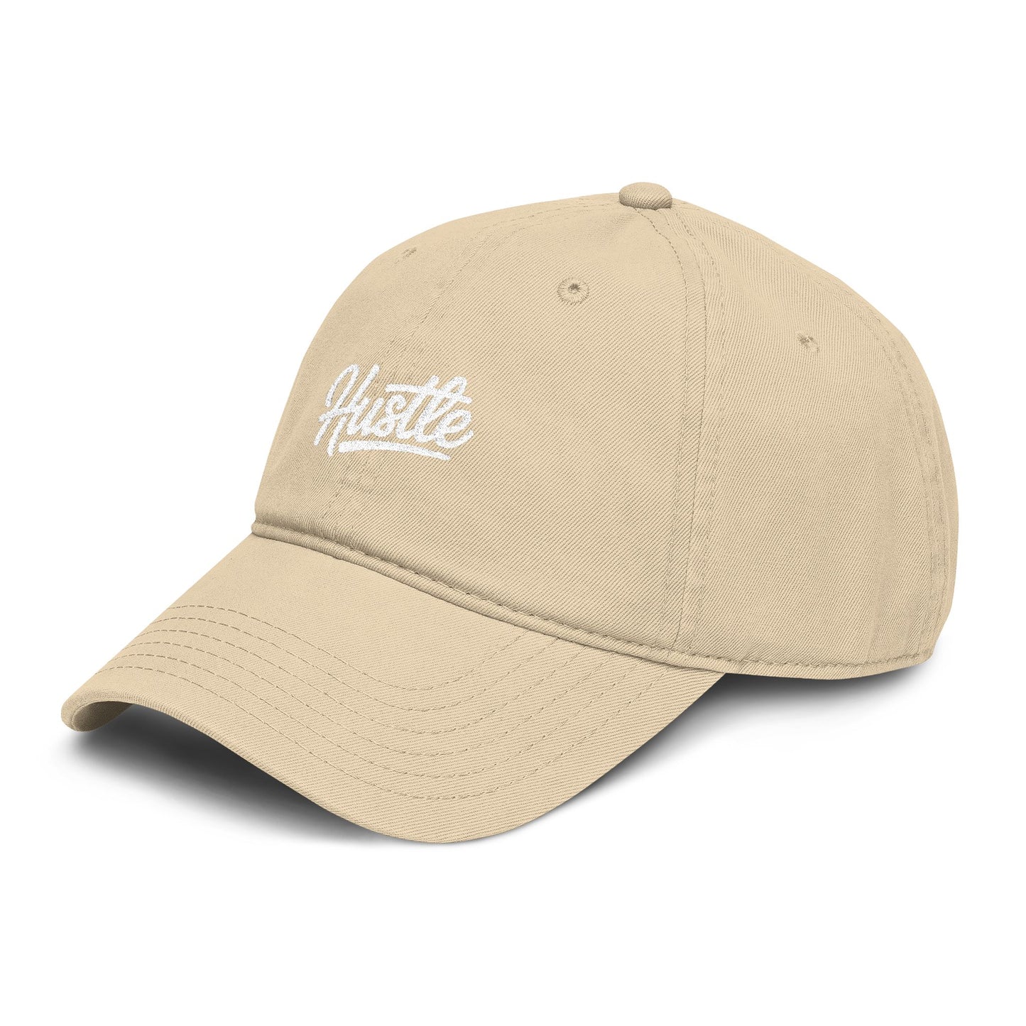 Hustle Washed Baseball Cap — Vintage Script Embroidered Hat Hats Printify