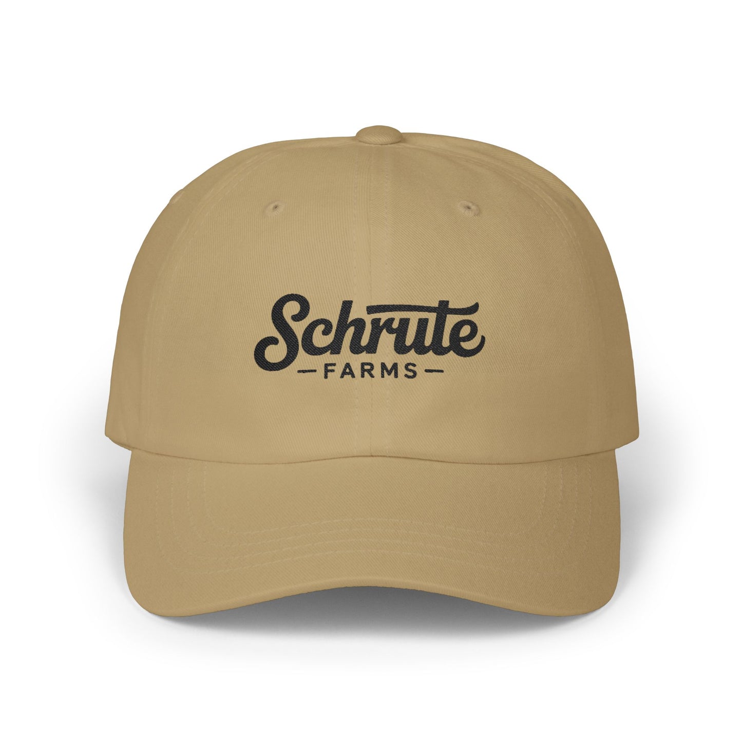 Schrute Farms Dad Cap — Vintage Script Embroidered Baseball Hat Hats Printify Khaki One size