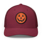 Halloween Pumpkin Jack-O’-Lantern Trucker Cap Hats Printify Circle One size Cranberry / White patch