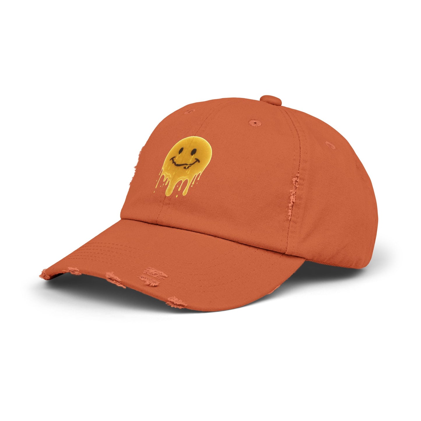 Distressed Melting Smiley Cap — Grunge Drip Dad Hat Hats Printify