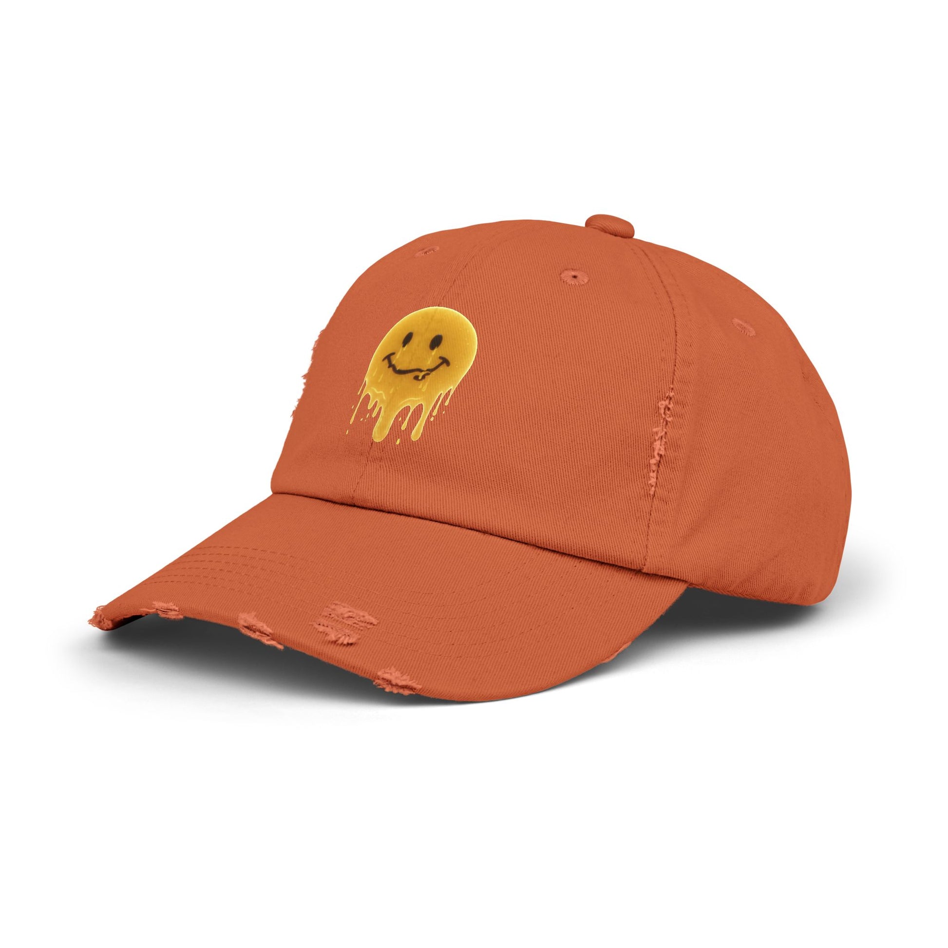 Distressed Melting Smiley Cap — Grunge Drip Dad Hat Hats Printify