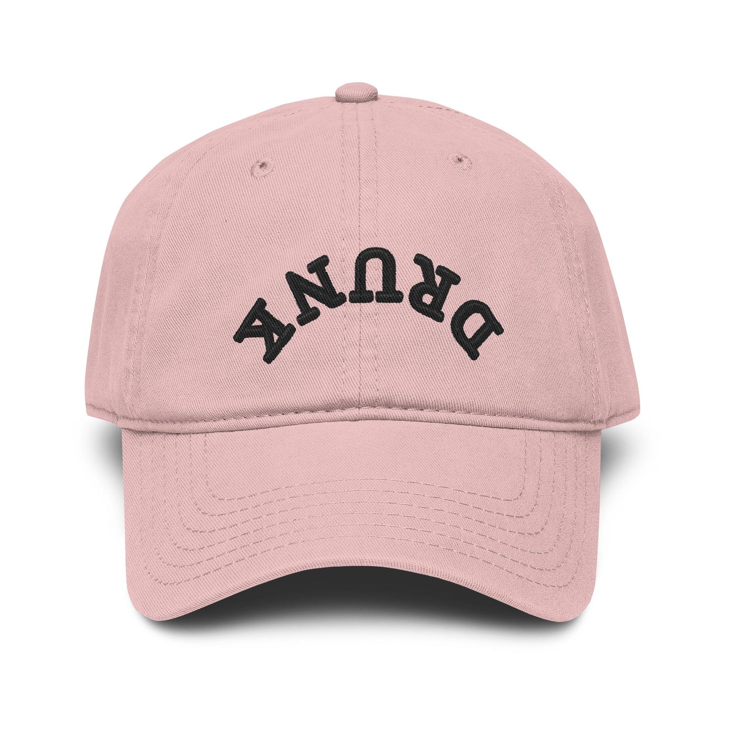 Washed Baseball Cap with 'DRUNK' Embroidered Arch – Vintage Distressed Dad Hat