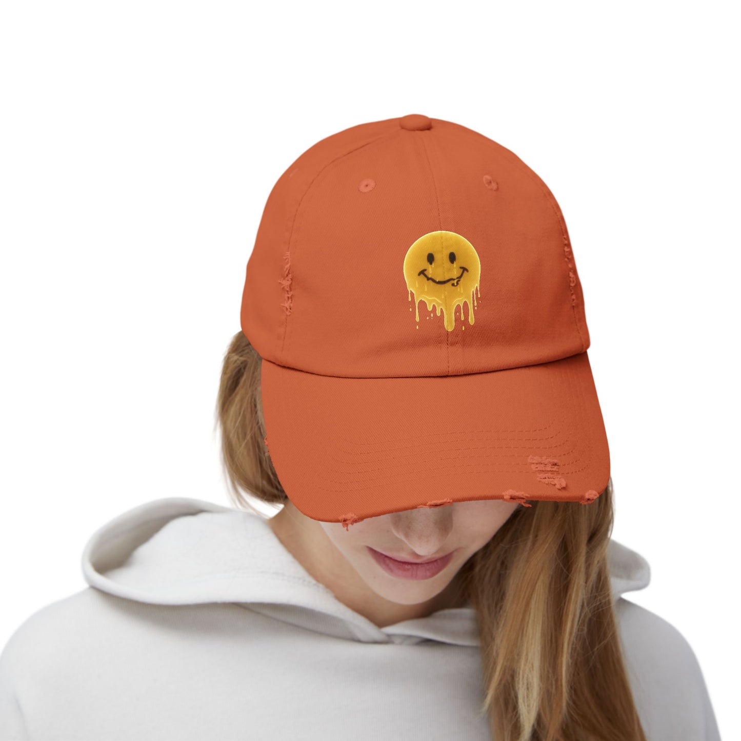 Distressed Melting Smiley Cap — Grunge Drip Dad Hat Hats Printify