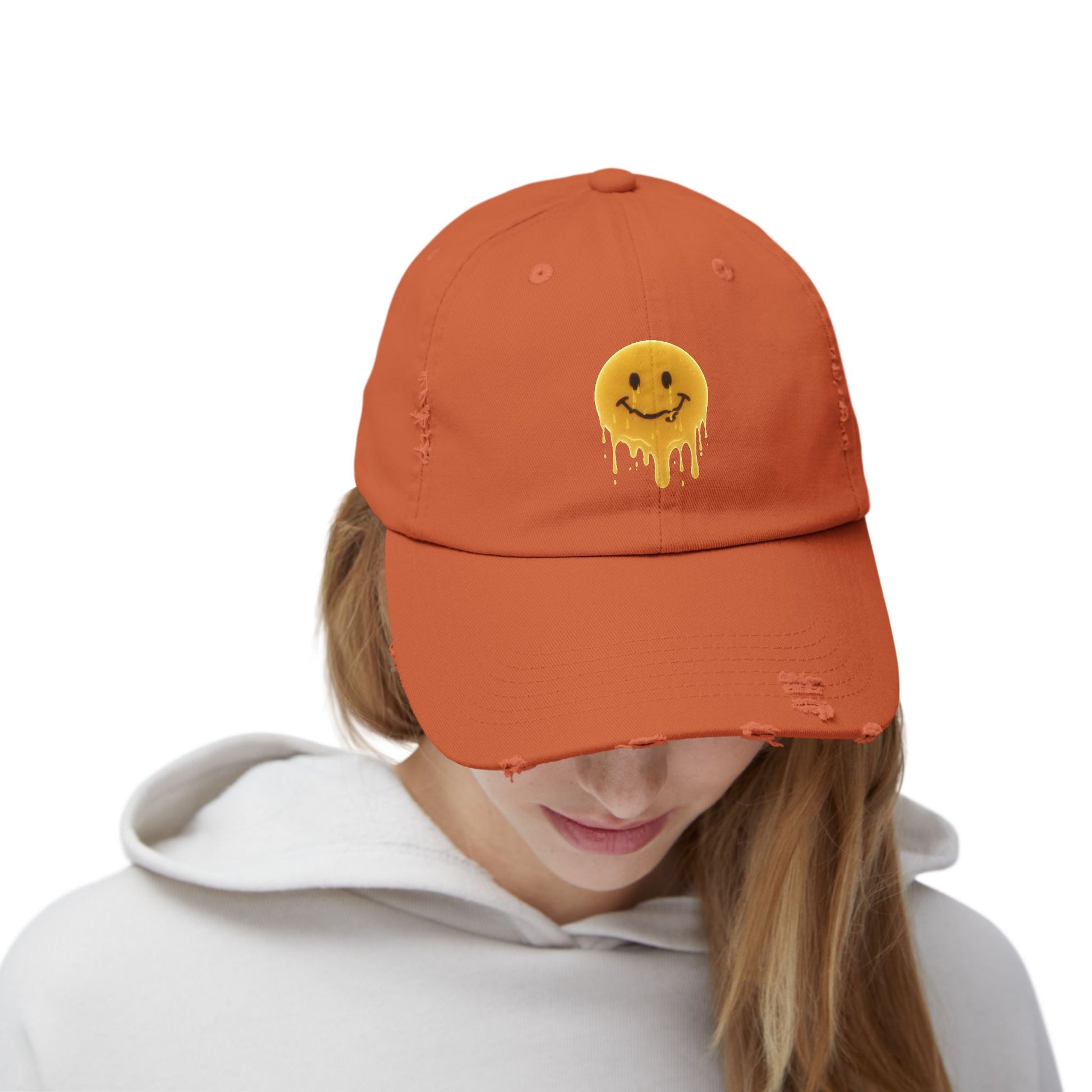 Distressed Melting Smiley Cap — Grunge Drip Dad Hat Hats Printify