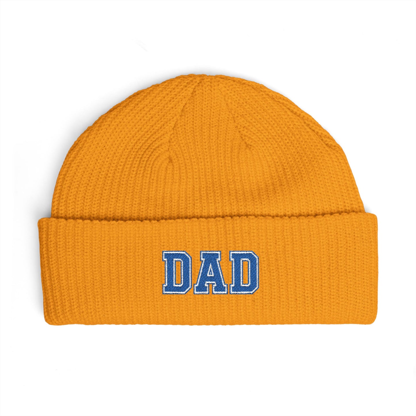 Dad Cuff Beanie — Embroidered Varsity Logo Knit Hat for Fathers, Gift for Dad Hats Printify One size Gold