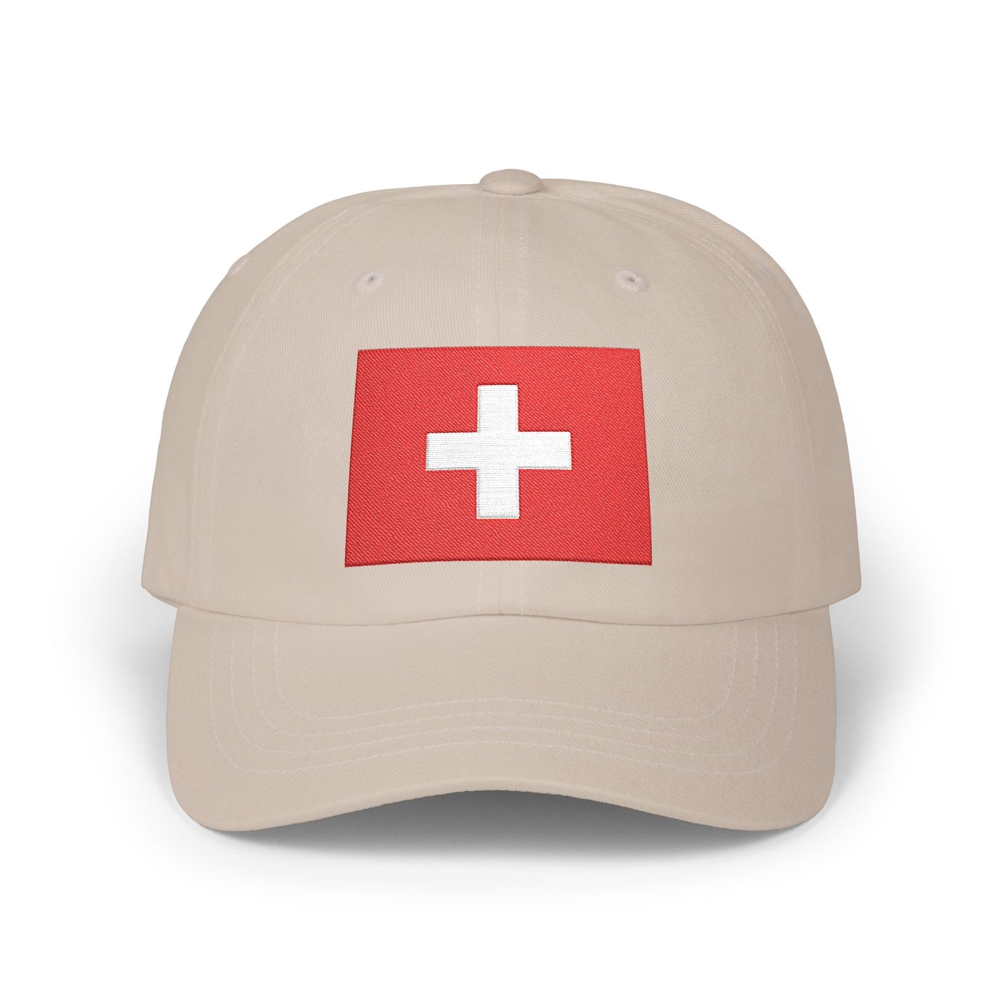 Dad Cap with Swiss Flag Embroidered Patch — Classic White Adjustable Hat Hats Printify Stone One size