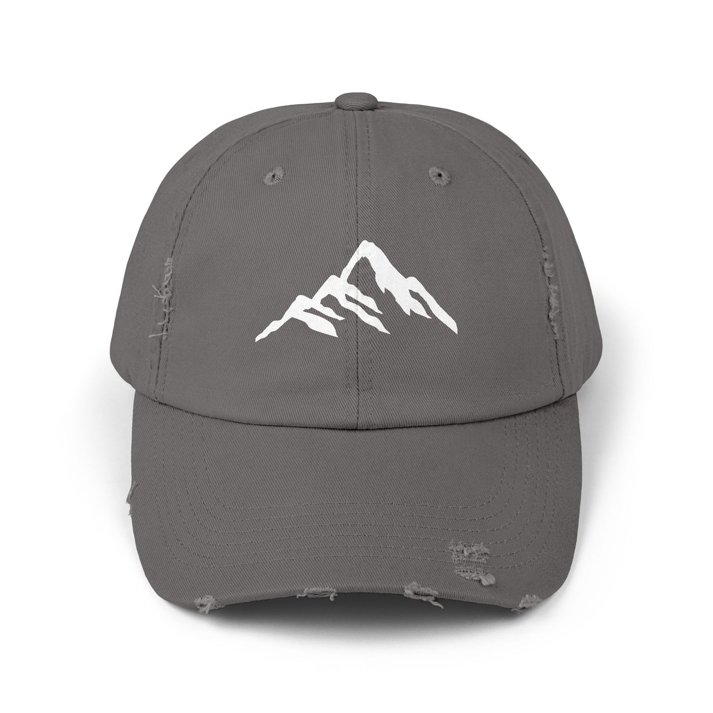 Distressed Mountain Hat — Minimal White Peak Embroidered Cap Hats Printify Nickel One size