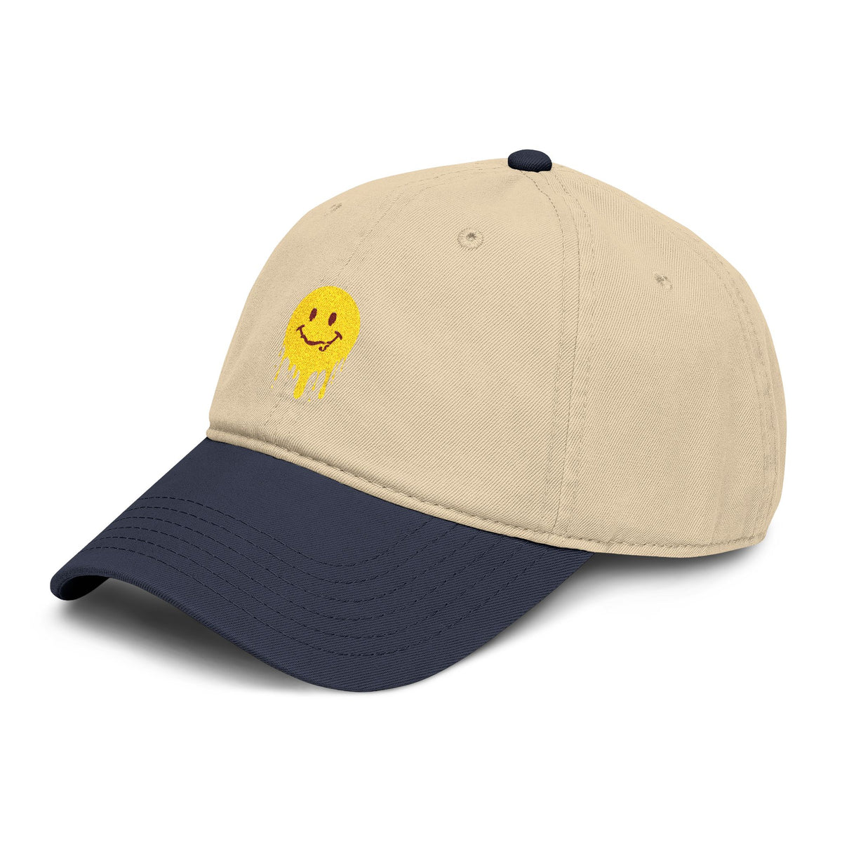 Washed Baseball Cap — Drippy Yellow Smile Embroidered Hat Hats Printify