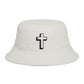 Christian Cross Bucket Hat — Minimal Faith Brown Sun Hat Hats Printify One size Ecru