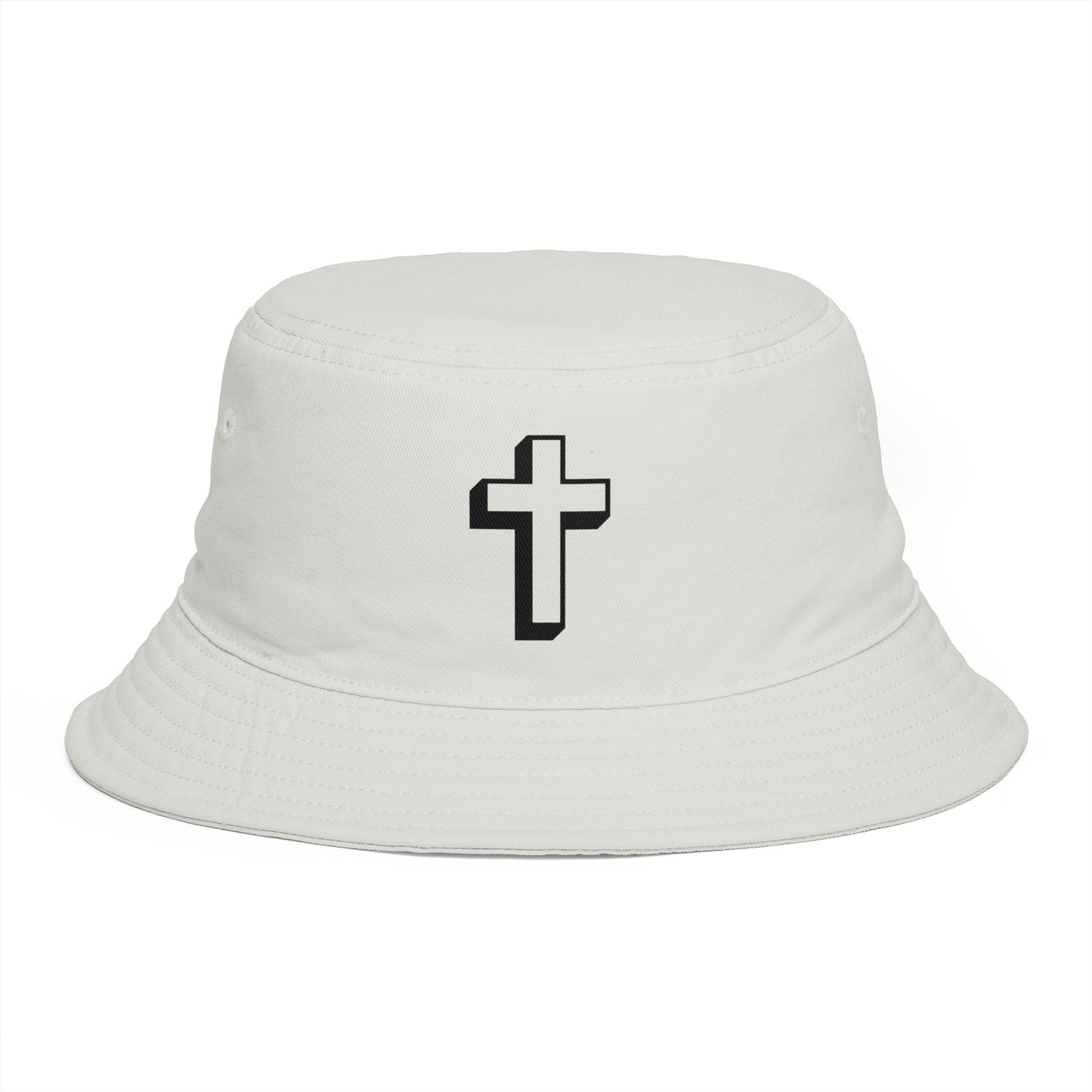 Christian Cross Bucket Hat — Minimal Faith Brown Sun Hat Hats Printify One size Ecru