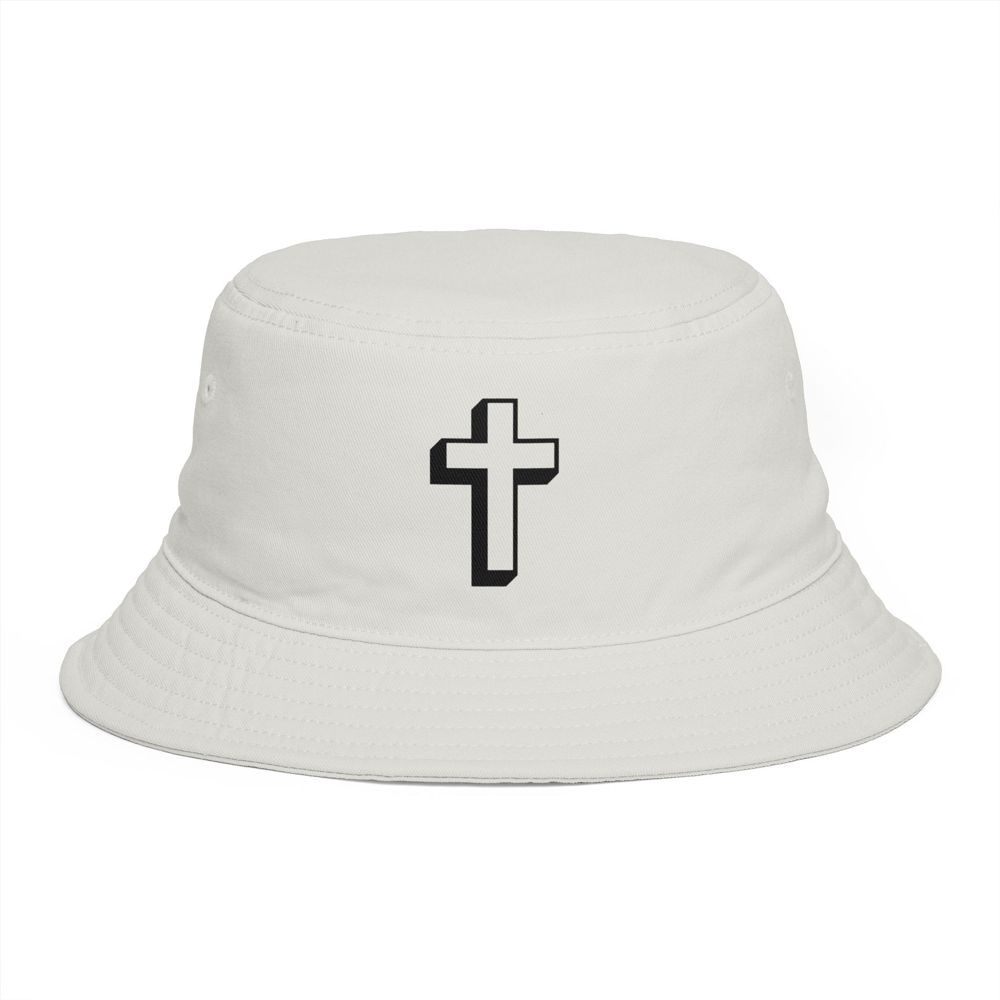 Christian Cross Bucket Hat — Minimal Faith Brown Sun Hat Hats Printify One size Ecru
