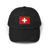 Swiss Flag Distressed Cap — Vintage Red Cross Baseball Hat Hats Printify Black One size