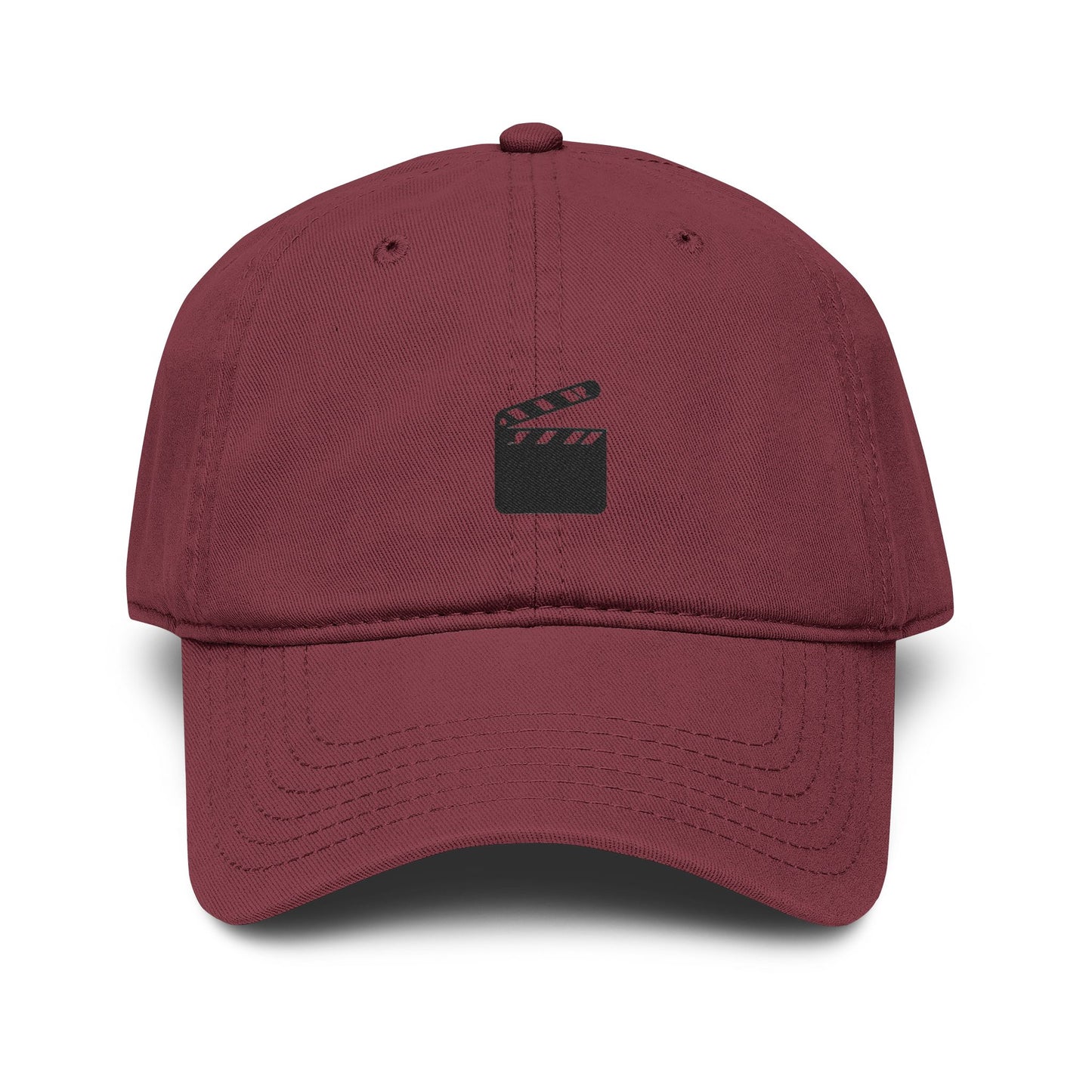 Washed Baseball Cap with Film Clapper Embroidery – Vintage Crew Hat for Filmmakers & Movie Fans Hats Printify One size Maroon