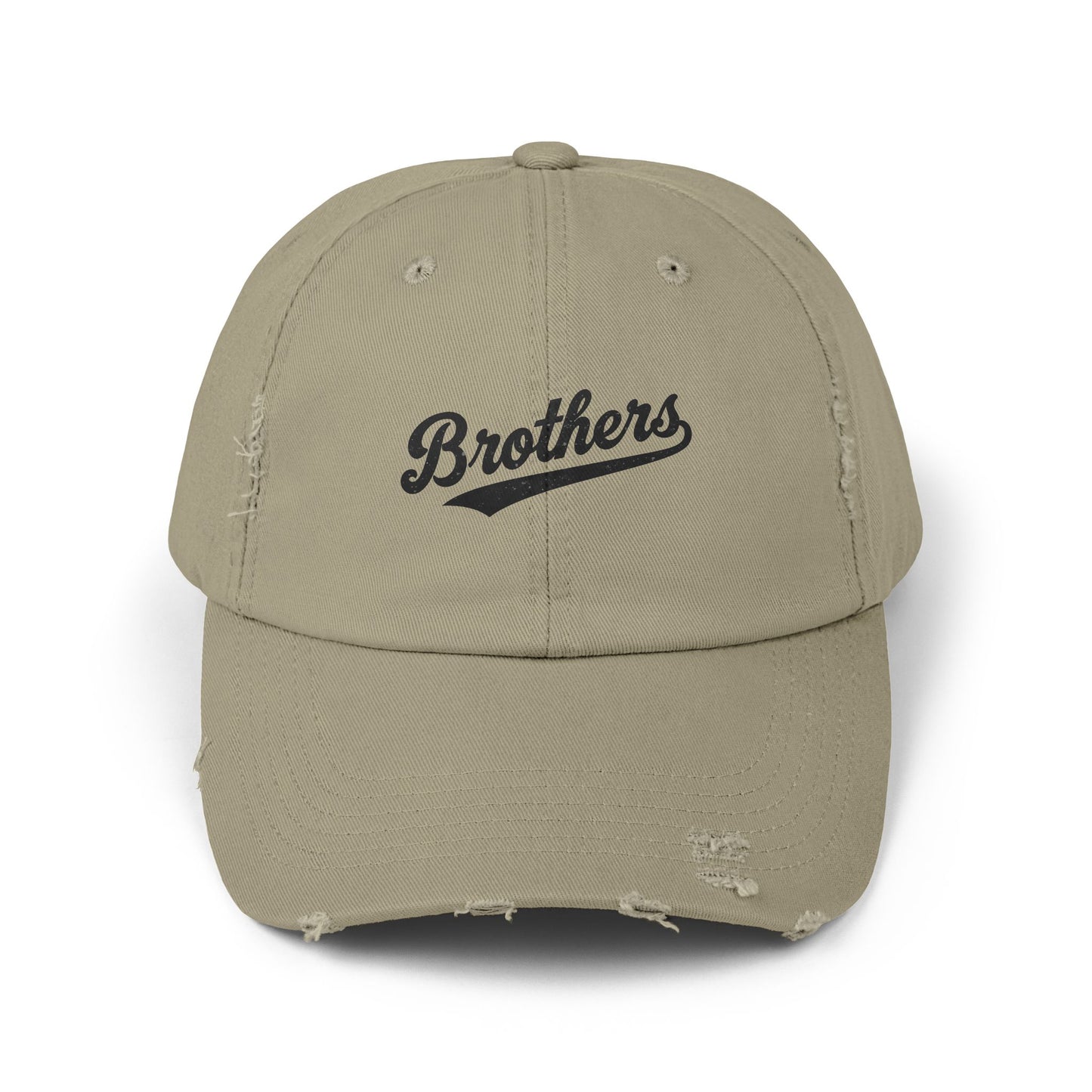 Distressed Baseball Cap — 'Brothers' Embroidered Vintage Dad Hat Hats Printify Light Olive One size