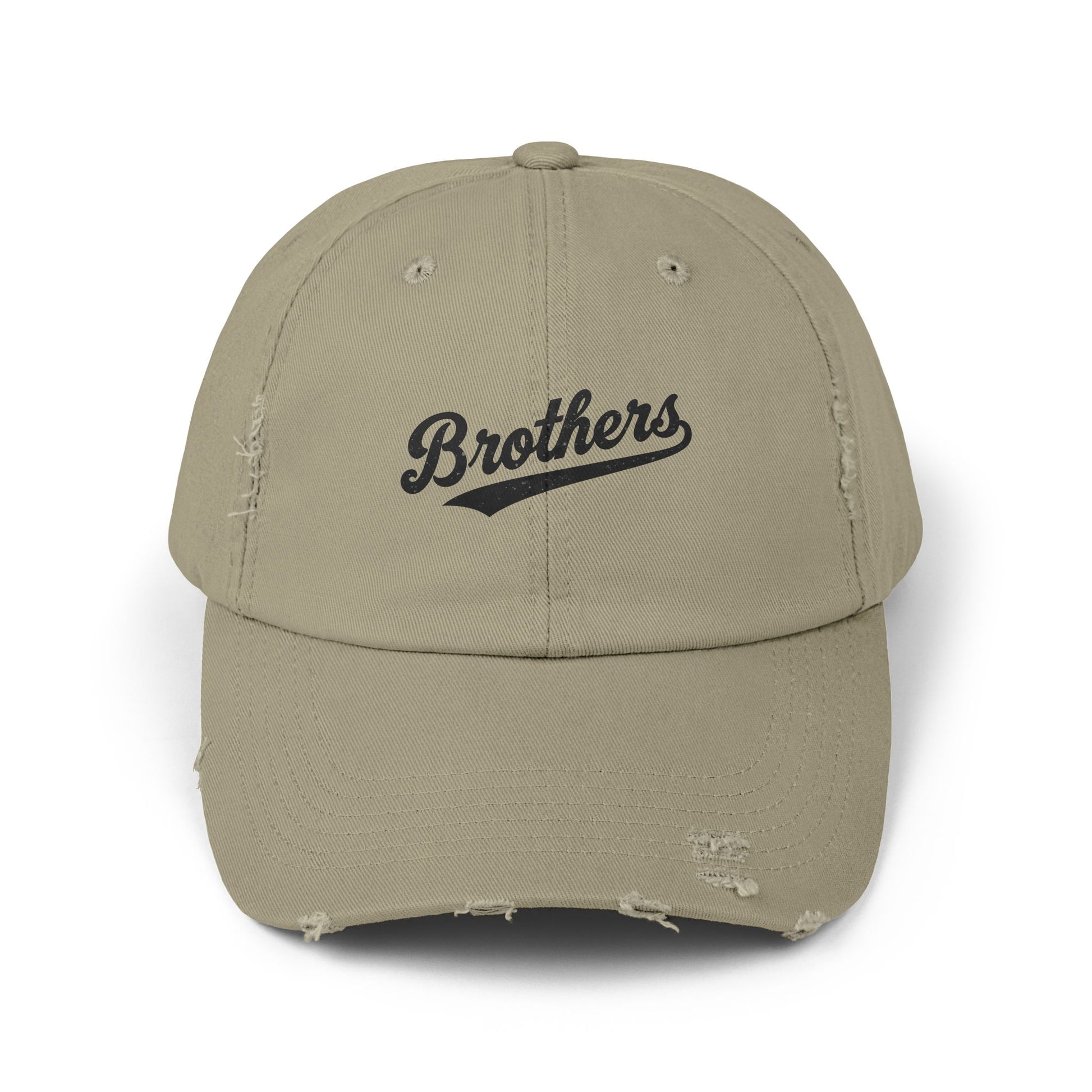 Distressed Baseball Cap — 'Brothers' Embroidered Vintage Dad Hat Hats Printify Light Olive One size