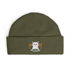 Cuffed Beanie with Embroidered White Cat on Chair – Cozy Cute Winter Hat Hats Printify One size Army